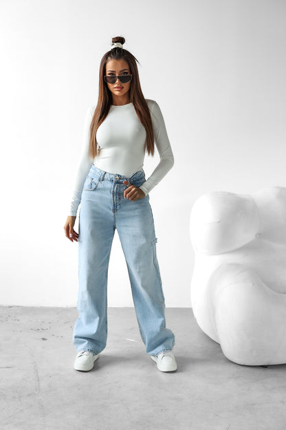 BASIT ecru basic long-sleeved blouse