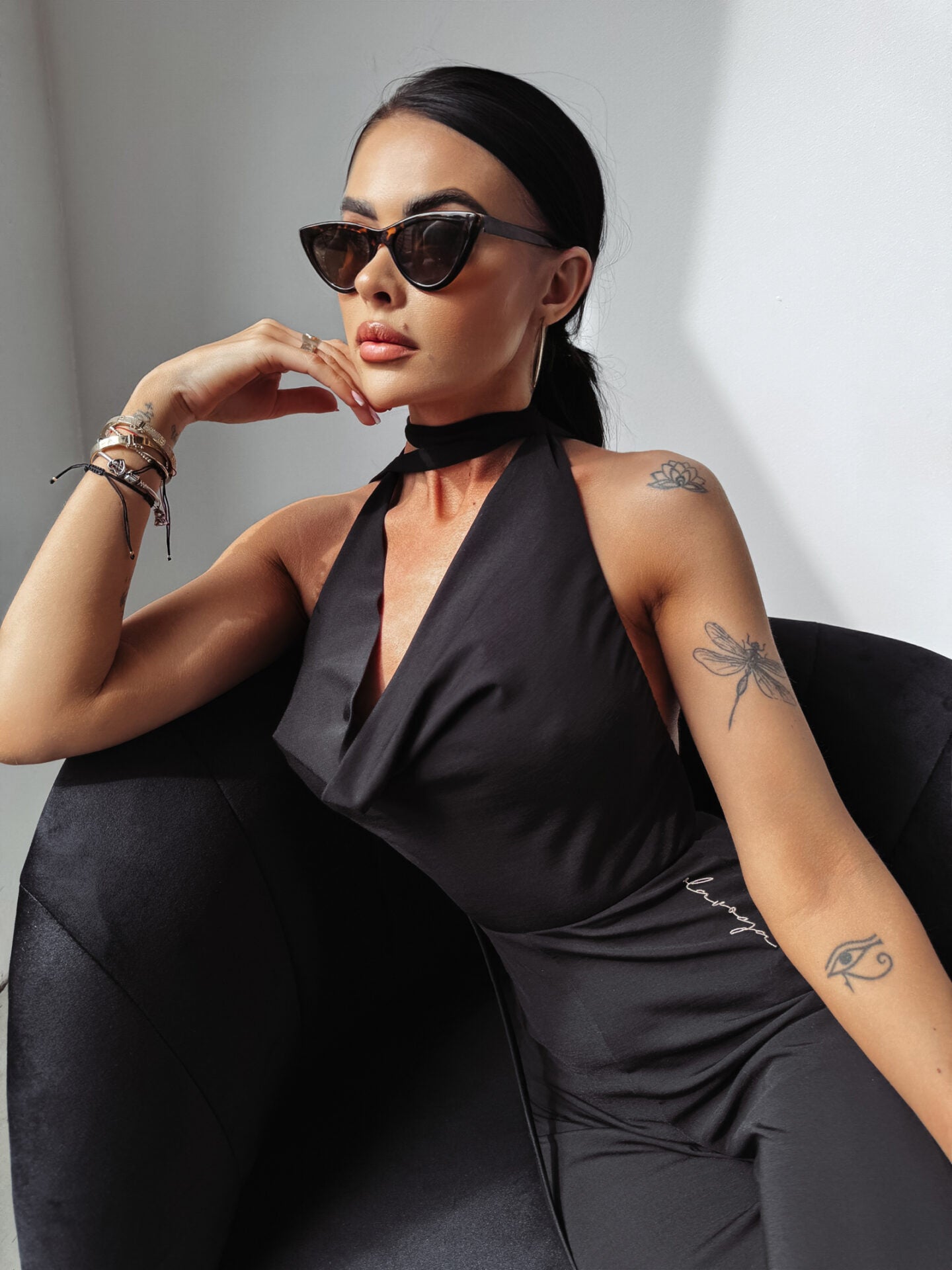 Champagne tie-up jumpsuit black