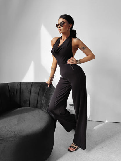 Champagne tie-up jumpsuit black