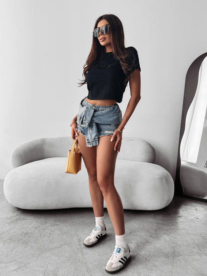 DUALLY light blue denim shorts with ties