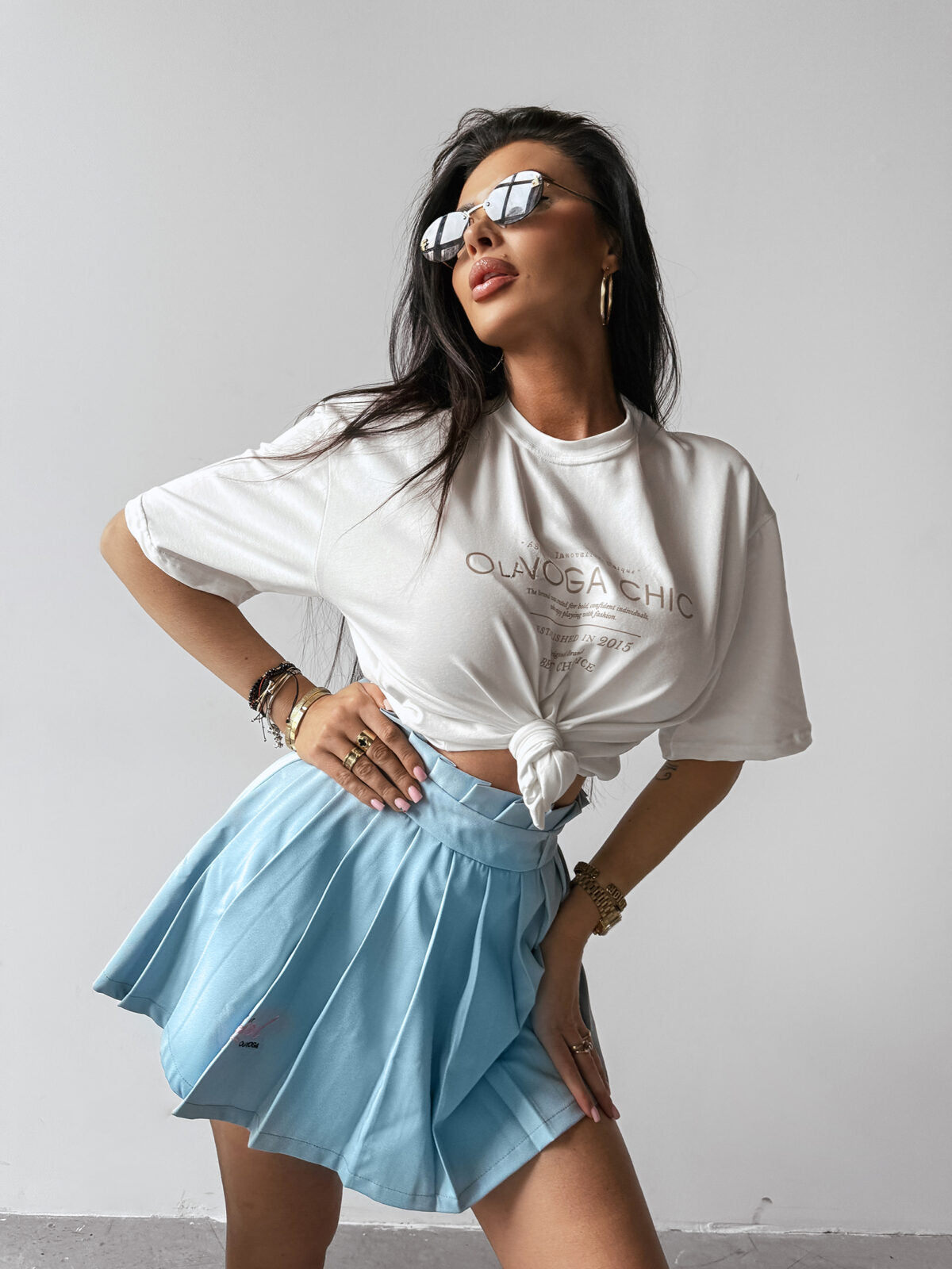 MOSA OLAVOGA pleated skirt-shorts, blue