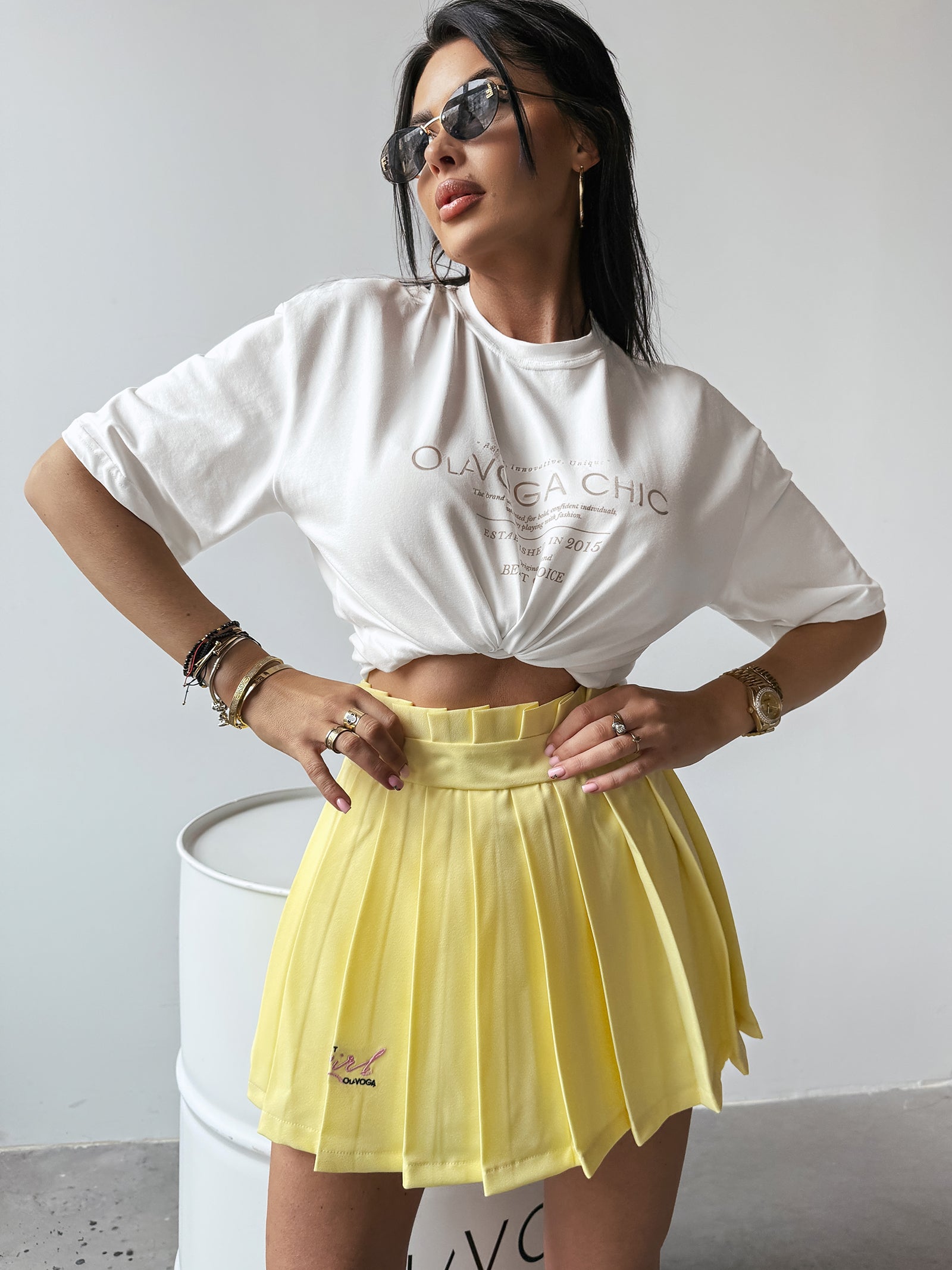 MOSA yellow pleated skirt-shorts