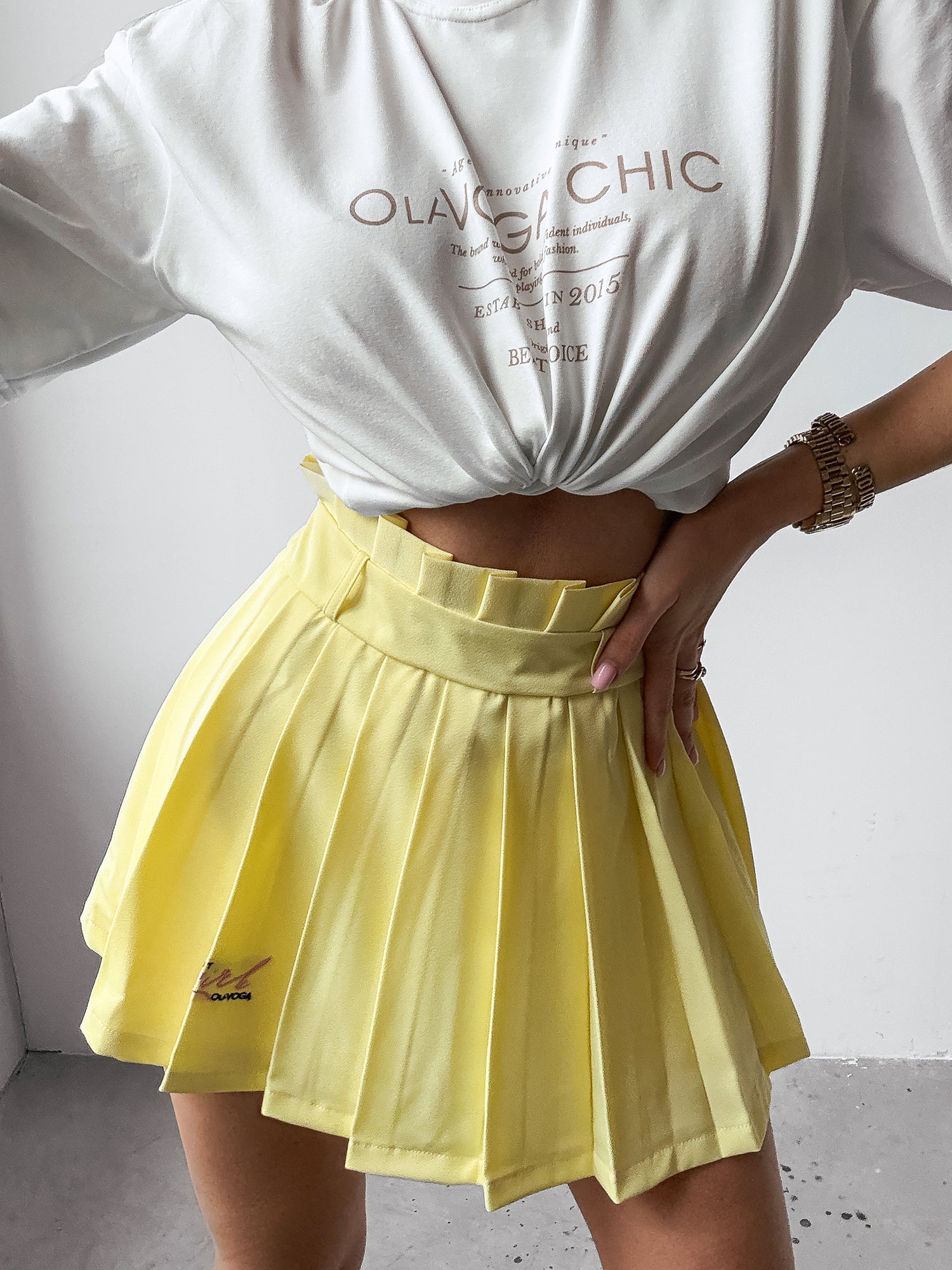 MOSA yellow pleated skirt-shorts